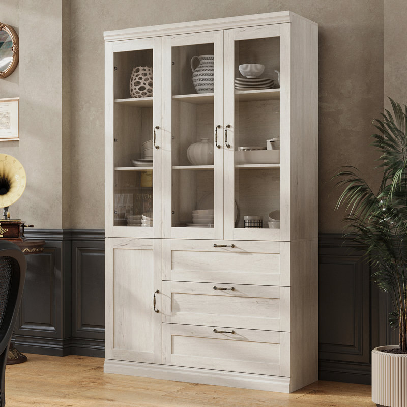 79.9" H 3-Drawer China Cabinet With Glass Doors