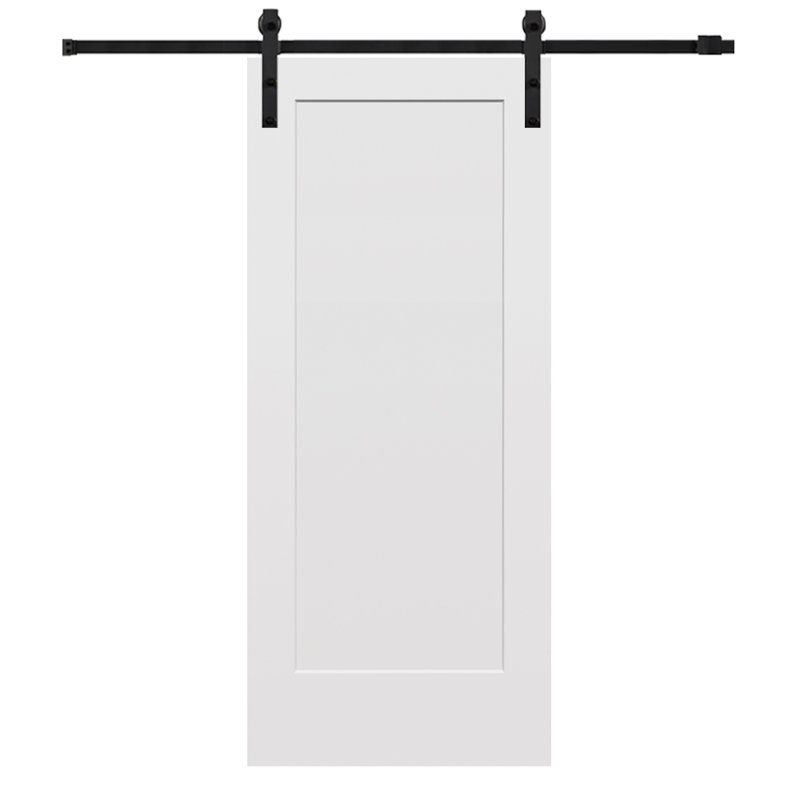 Porte de grange intérieure moulée en bois lambrissé avec trousse de quincaillerie d'installation, 30 po x 80 po, Noir