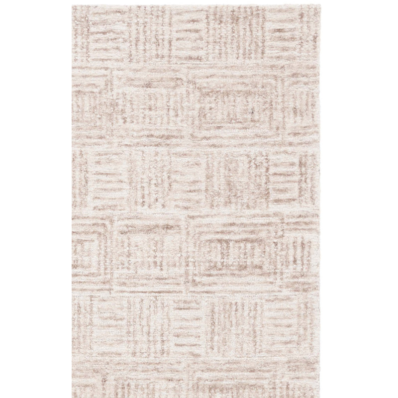 Kesuan Ebony Hand Tufted Wool/Cotton Geometric Rug in Ivory/Brown, Runner 2'3" x 9'