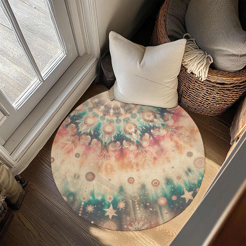 Tapis tressé à paillettes Glitter Tie-Dye Waves, Rond 5 pi