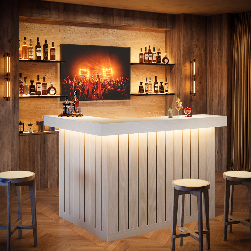 L-Shaped Home Bar Cabinet, 4-Tier Corner Liquor Bar Table, White