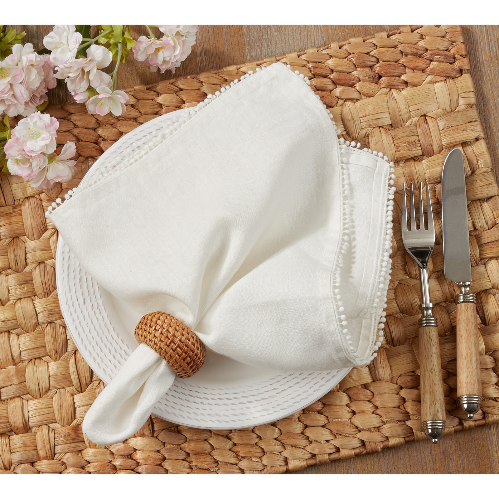 Trezza Reversible Linen Napkin, Ivory