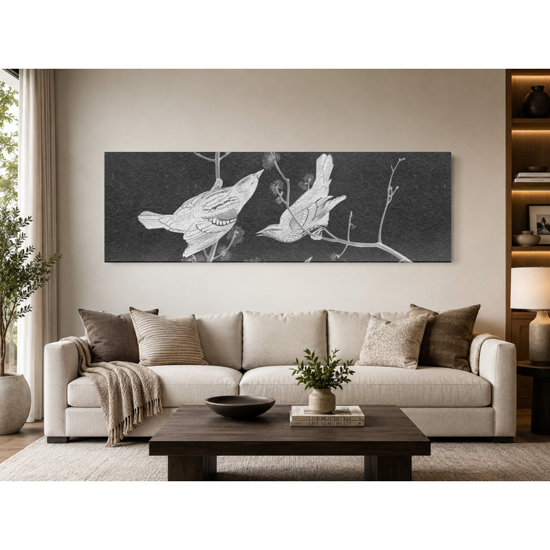 Three Birds on Branches - Art mural sur toile panoramique, 72" W x 24" H