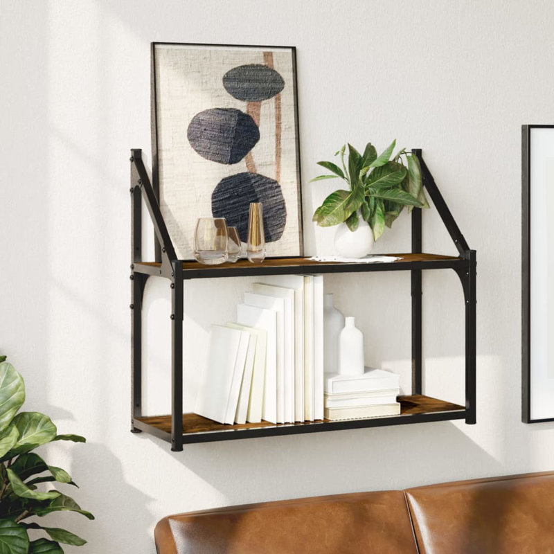 Lukats 2 Piece Tiered Shelf, Smoked Oak, 60cm W x 21cm D x 51cm H