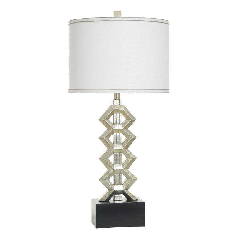 Norman Wyatt Home - Élévation - Lampe de table en poly - Argent arcène avec noir satiné - Abat-jour blanc