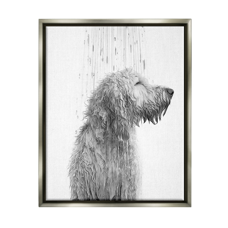«Dog Bathroom Splash» par Annalisa Latella, reproduction sur toile, H 20 po x l 16 po x P 1,7 po, Cadre flottant gris lustré
