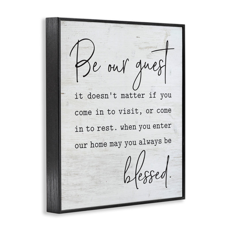 Be Our Guest by Lettered and Lined - Textual Art Print, Black Framed, 14" H x 11" W