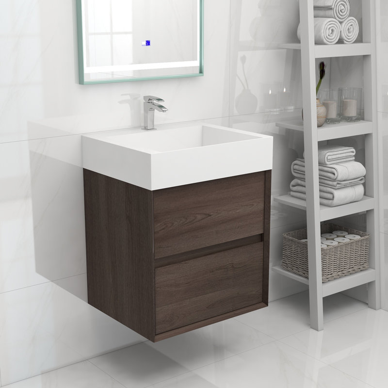 Ensemble de meuble-lavabo simple mural 24 po 24 po, Chêne rouge