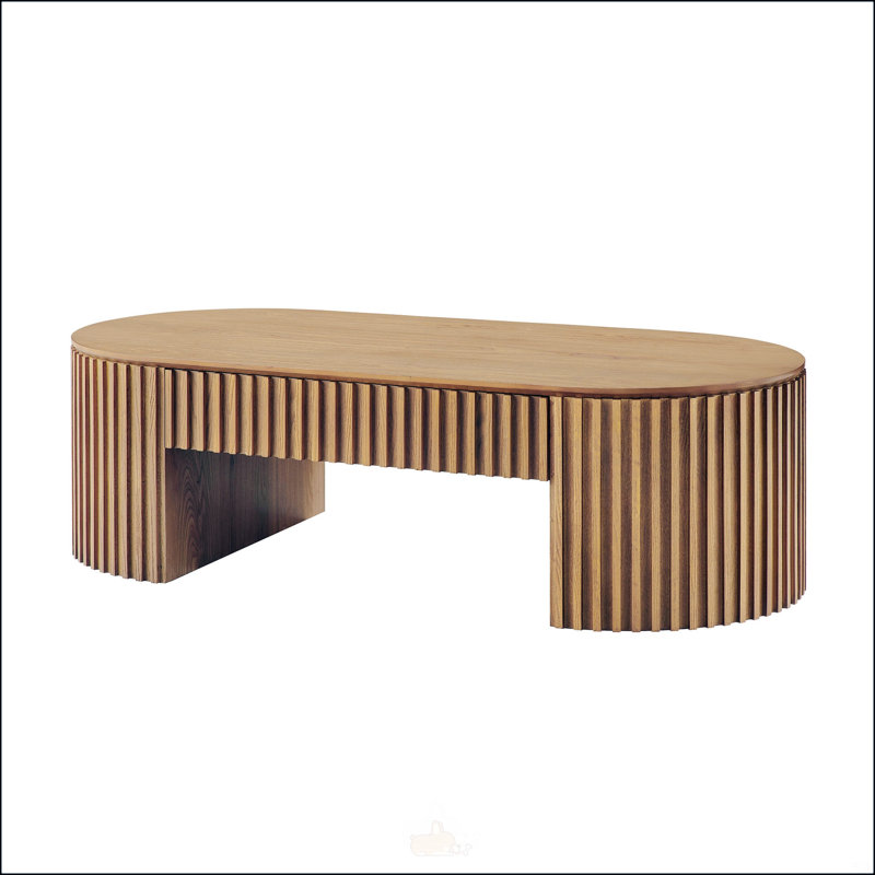 Table basse Mid-Century moderne en bois ovale avec tiroir spacieux, idéale pour un décor de salon élégant et fonctionnel.