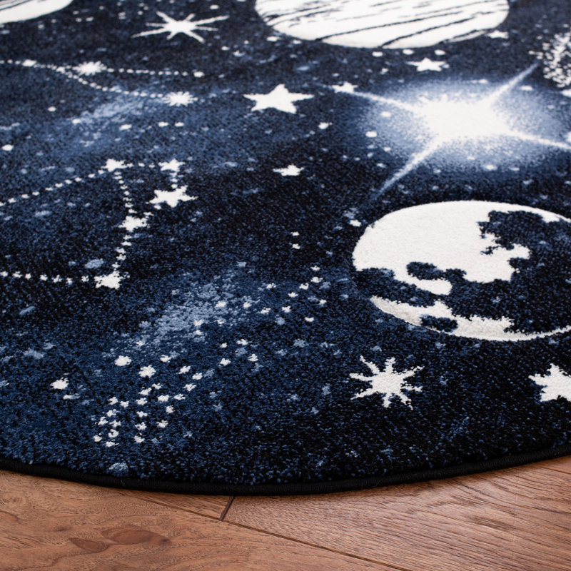 Highfill Dark Blue/Light Blue Area Rug, Round 3'