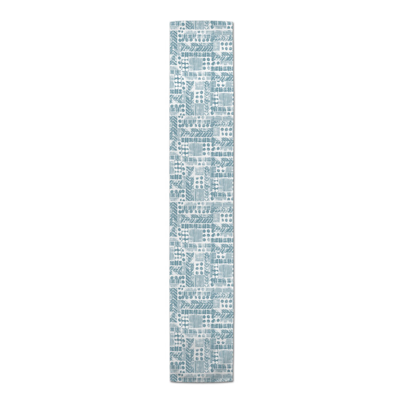 Catharien Rectangle Geometric Polyester Table Runner, 16" D x 72" L, Blue