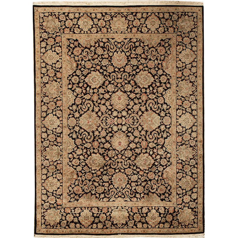 Tapis noir et noir de haute qualité noué à la main