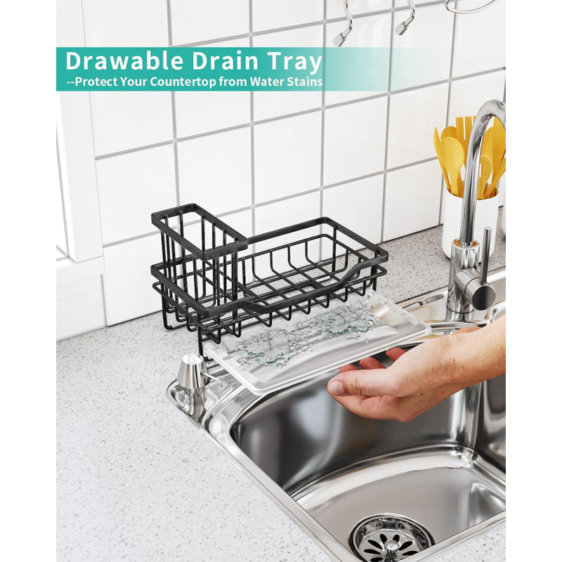 Porte-éponge pour évier de cuisine avec porte-brosse amovible, support d'évier de cuisine en acier inoxydable antirouille