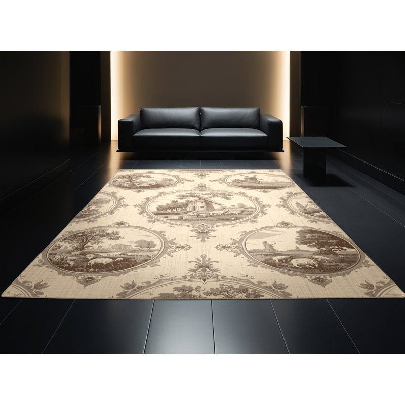 Machine Washable Pavla Vintage Vintage Look Rug in Beige – Beige Binding, 6' Round
