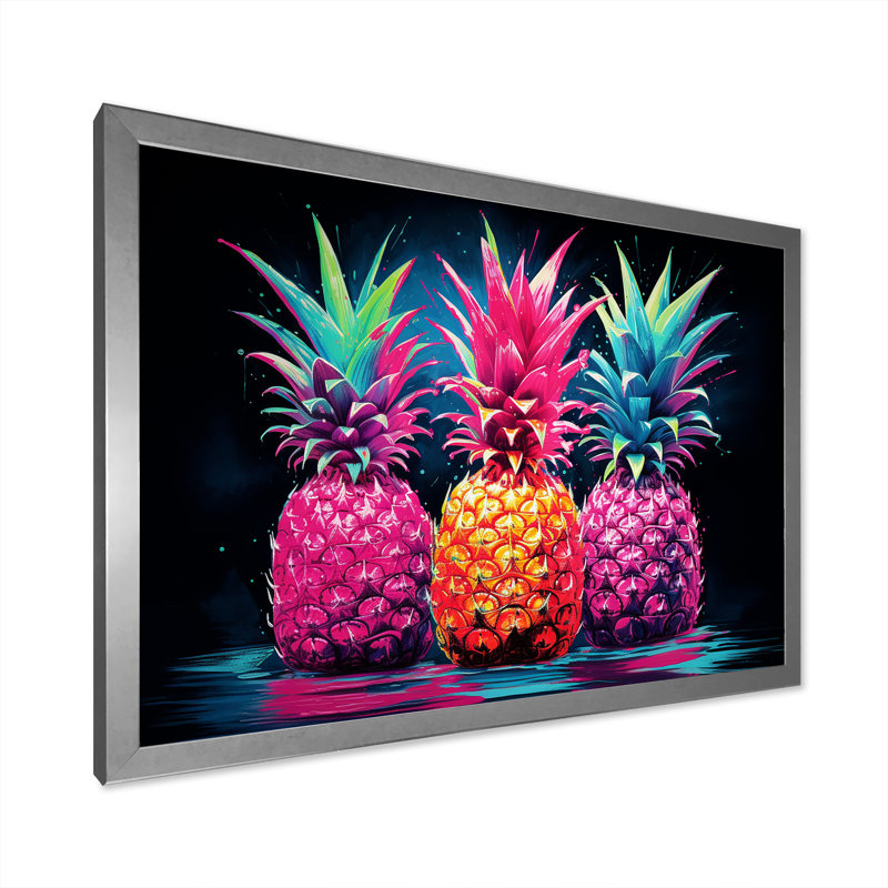 Nectar néon ananas IV sur toile, H 24 po x l 32 po x P 1 po, Cadre photo argenté