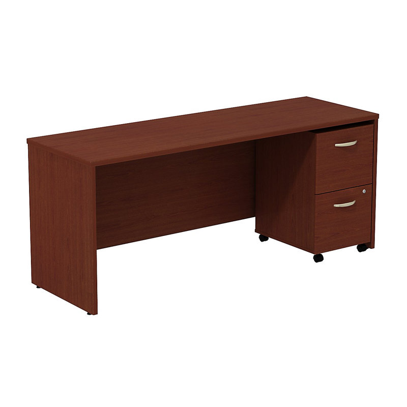 Office 500 Collection Metal Base Credenza Desk, Mahogany/Mahogany