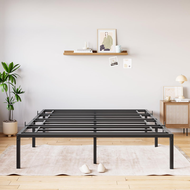 Garveehome Twin Size Metal Platform Bed Frame, Noise Free Anti-sliding Metal Slats, Heavy Duty Mattress Foundation with under Storage Space, 800LBS Capacity, No Box Spring Needed, Black