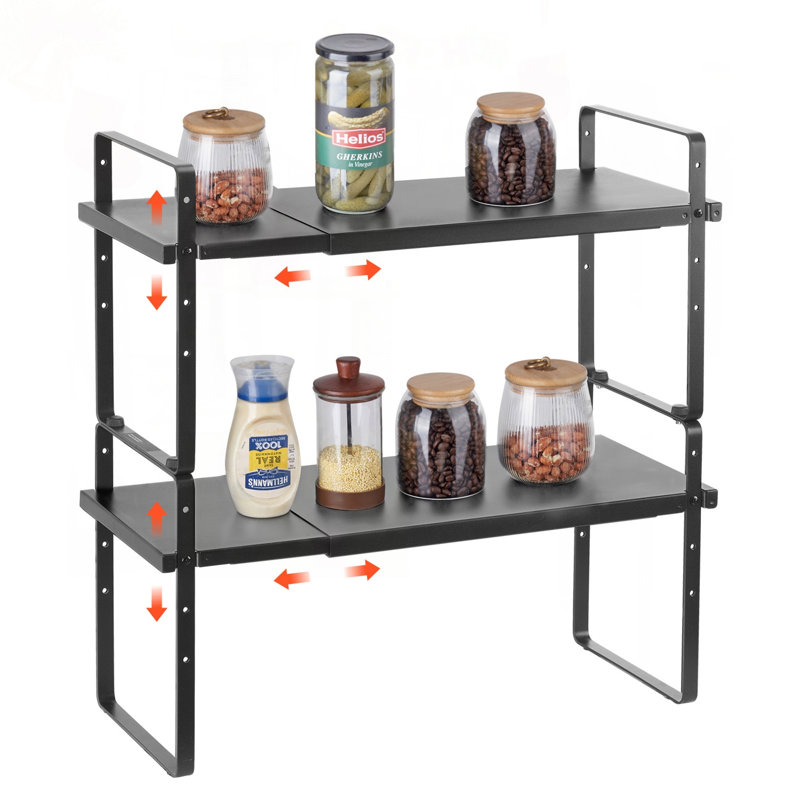 Expandable 2-Tier Cabinet Shelf Organizer with Adjustable Height