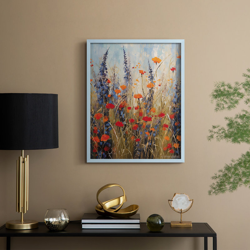 Reproduction encadrée FLORAL Series DCCDXVII - bois massif, H 30 po x l 24 po, Bleu