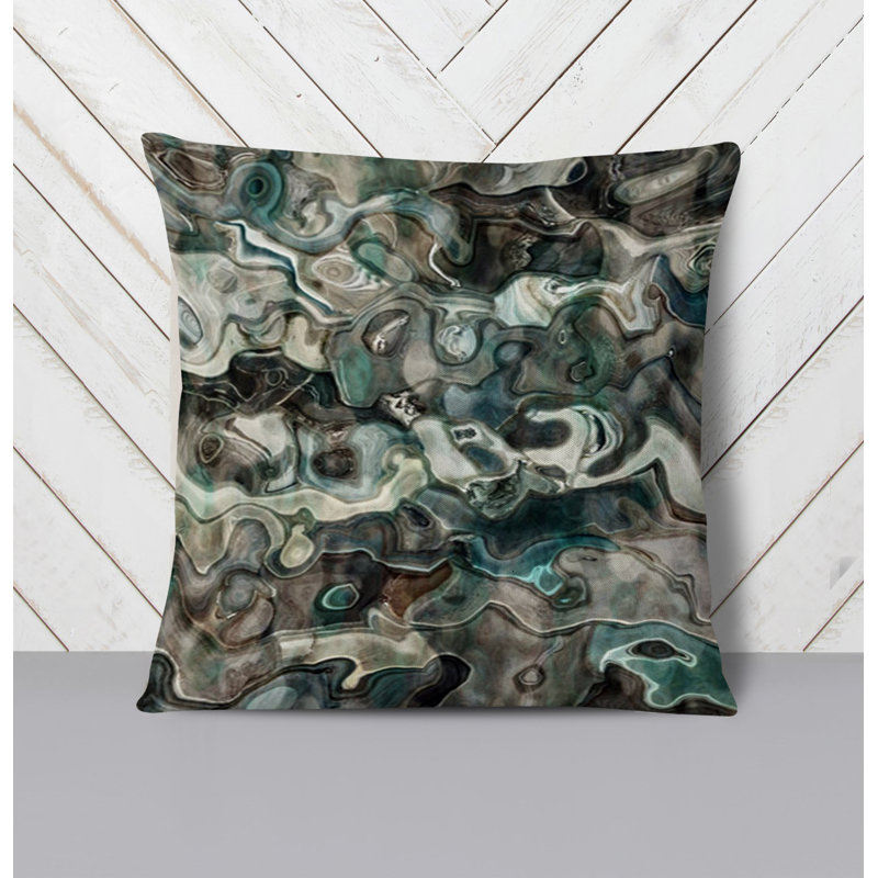 Throw Pillow With Insert, Green Abstract 7, 16"H x 16"W