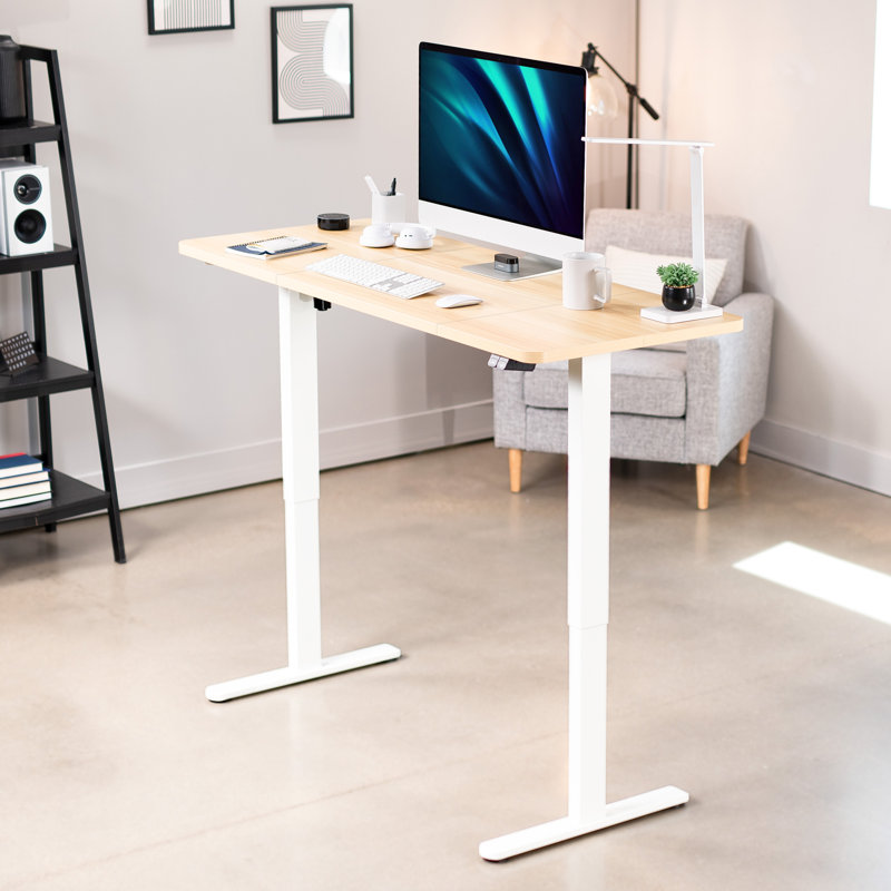 Bureau électrique à hauteur ajustable, série DESK-KIT-B06B, Bois clair/blanc