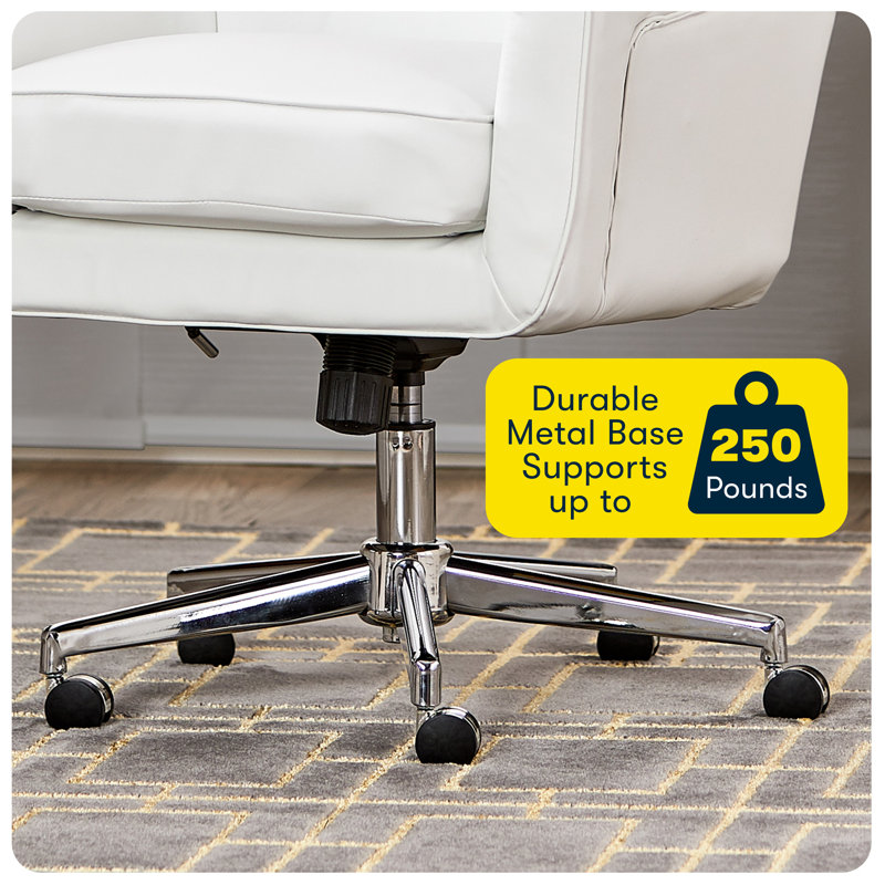 Serta Ashland Modern Office Chair, Mid-Back, Quality Memory Foam Cushion, Metal Base Chrome Finish, White