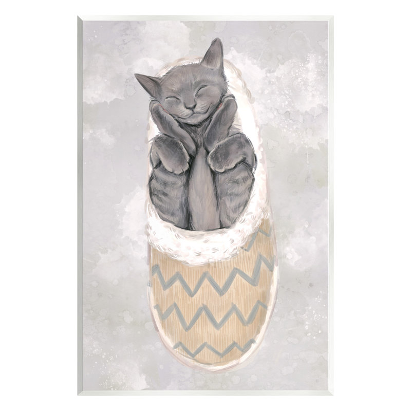 «Grey chaton» endormi sur bois par Ziwei Li, H 19 po x l 13 po