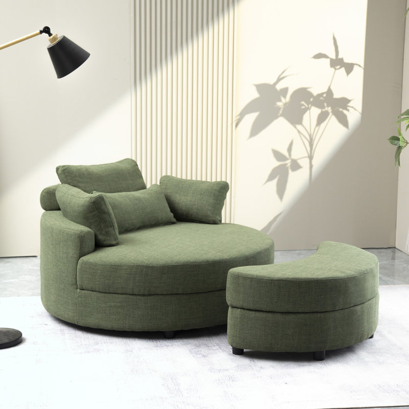 Danieal Upholstered Barrel Chair with Ottoman, Light Green Fabric
