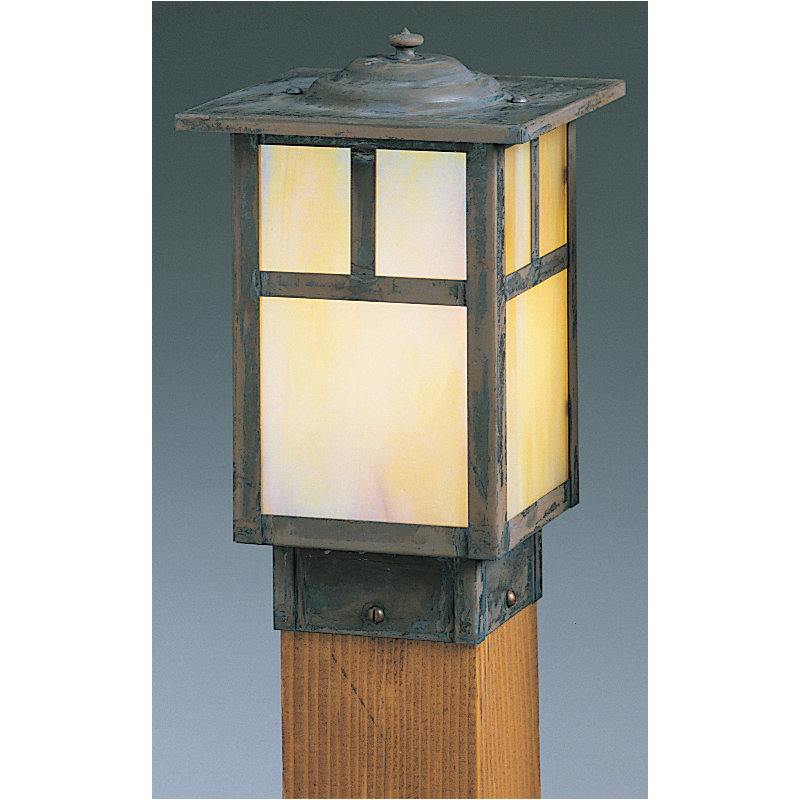 Mission LED Fence Post Cap, 6.75” H x 5" W / T - Bar, Mission Brown, Gold White Iridescent
