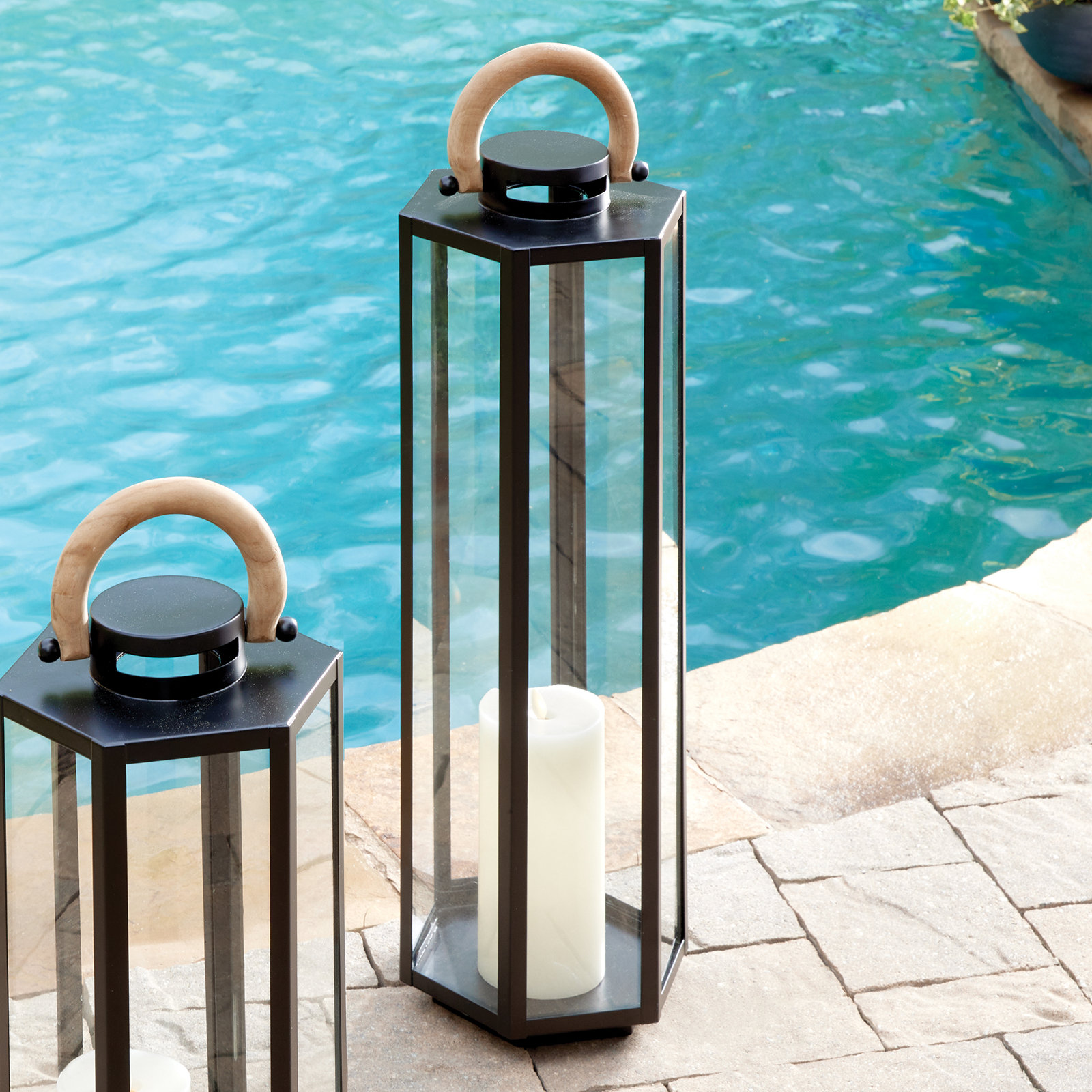 Outdoor Lantern, 29" H x 8" W x 9" D, Black