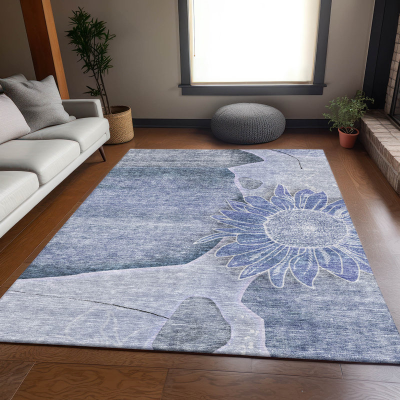 Tapis bleu Prisco lavable à la machine de qualité supérieure, Rectangle 10 pi x 14 pi