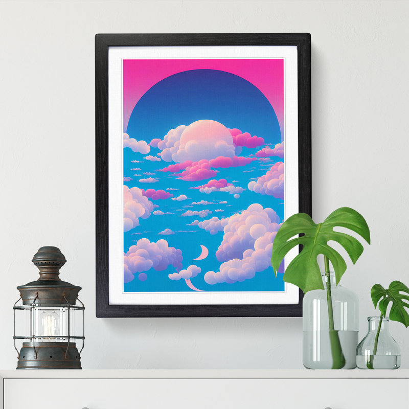 Cloudy Sky Vaporwave - Single Picture Frame Print, Black Framed, 64cm H x 46cm W