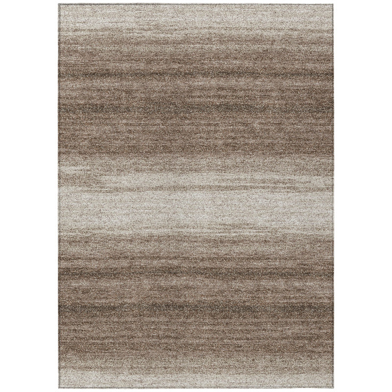 Brown and Beige 10' x 14' Synthetic Stripe Washable Rug