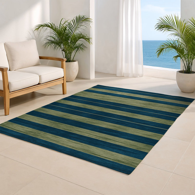 Tapis intérieur / extérieur bleu HorizontalStripes, Rectangle 5 pi x 7 pi