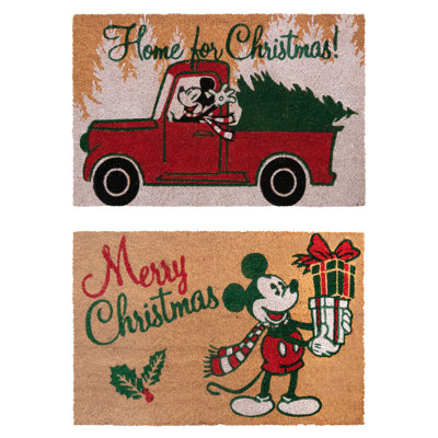 2 Piece Licensed Disney Mickey Mouse Coir 'Merry Christmas' Graphic Door Mats Set