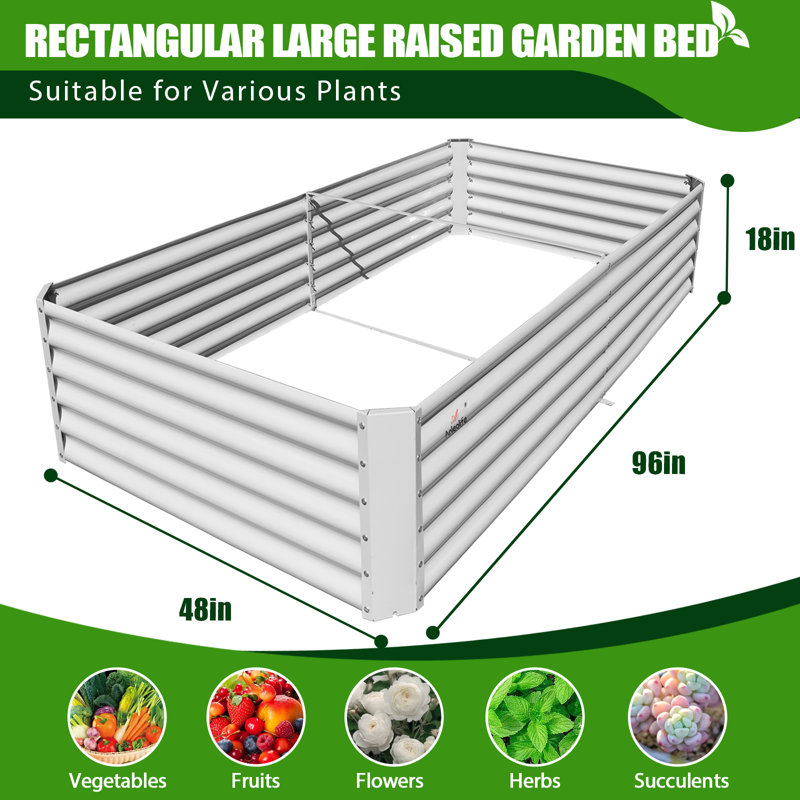 Lit de jardin surélevé en compostage galvanisé 8 pi x 4 pi 1,5 pi Valerton, Blanc