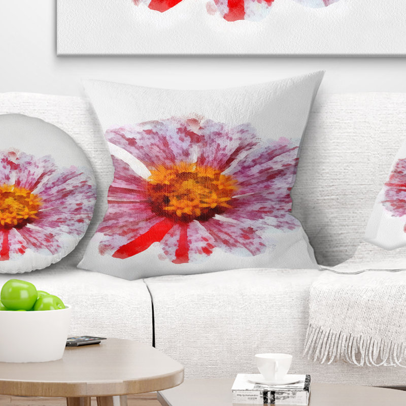 Grande fleur jaune rouge - coussin à imprimé floral, 16 po x 1 po, Coussin décoratif