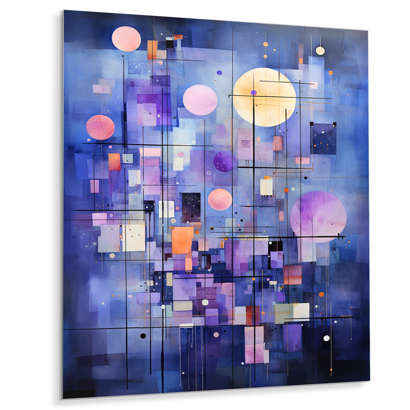 Abstrait géométrique tons bleus 2 - art mural géométrique en métal, H 20 po x l 12 po x P 1 po