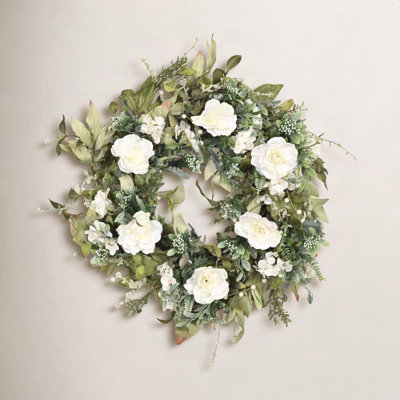 24" Handcrafted Peony No Holiday Wreath