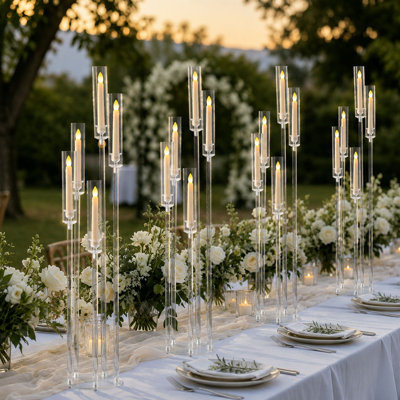 Lot de 10 chandeliers sur pied à 5 bras, bougeoirs en acrylique pour centre de table de mariage