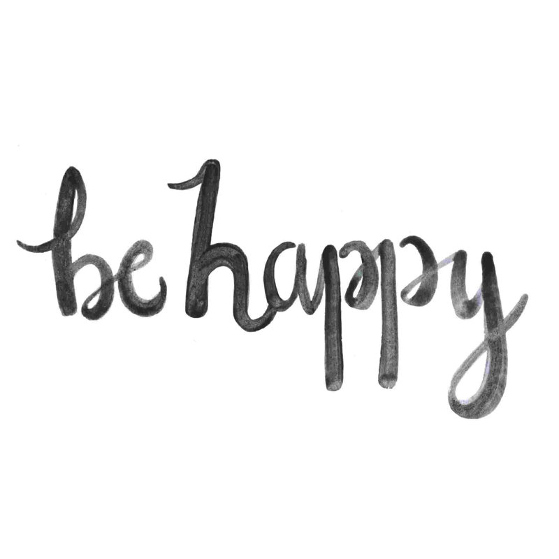«Be Happy», art textuel sur toile tendue, H 32 po x l 48 po
