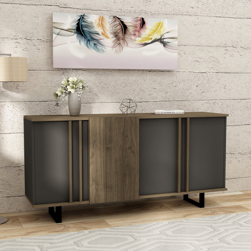 Sideboard With Cabinets And Shelves Fido, Walnut & Anthracite