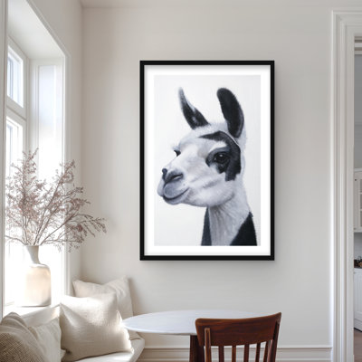 Black & White Lama - Farm Animals Print for Home Decor