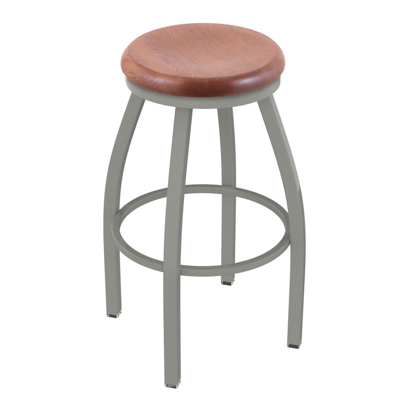 802 Misha Swivel Bar Stool, Anodized Nickel, Medium Oak, Bar Stool (30" Seat Height)