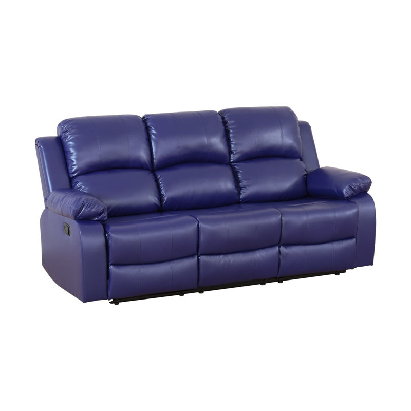 Jaci 78.5" Vegan Leather Reclining Sofa with Drop down table, Blue