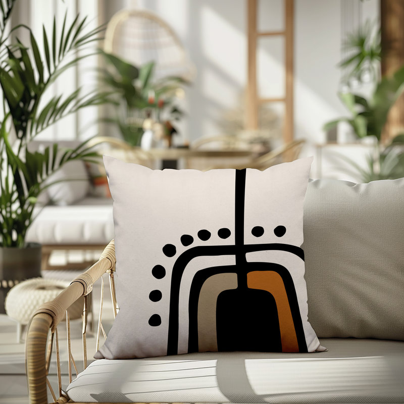 Oreiller carré réversible intérieur / extérieur Tobe Minimalist, H 19 po x l 19 po, Orange brûlé / noir / blanc cassé
