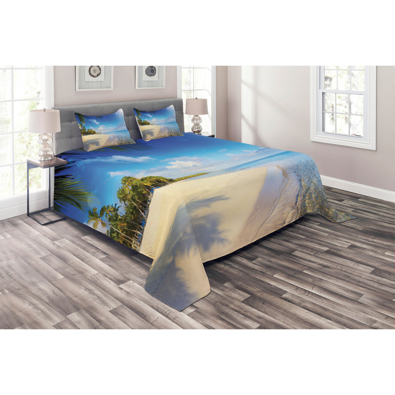 Fiji Coastal Polyester Coverlet, King Bedspread + 2 Shams