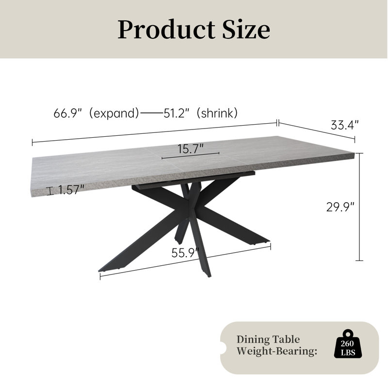 Table de salle à manger Triton, H 30 po x L 51 po x l 33,4 po, Gris