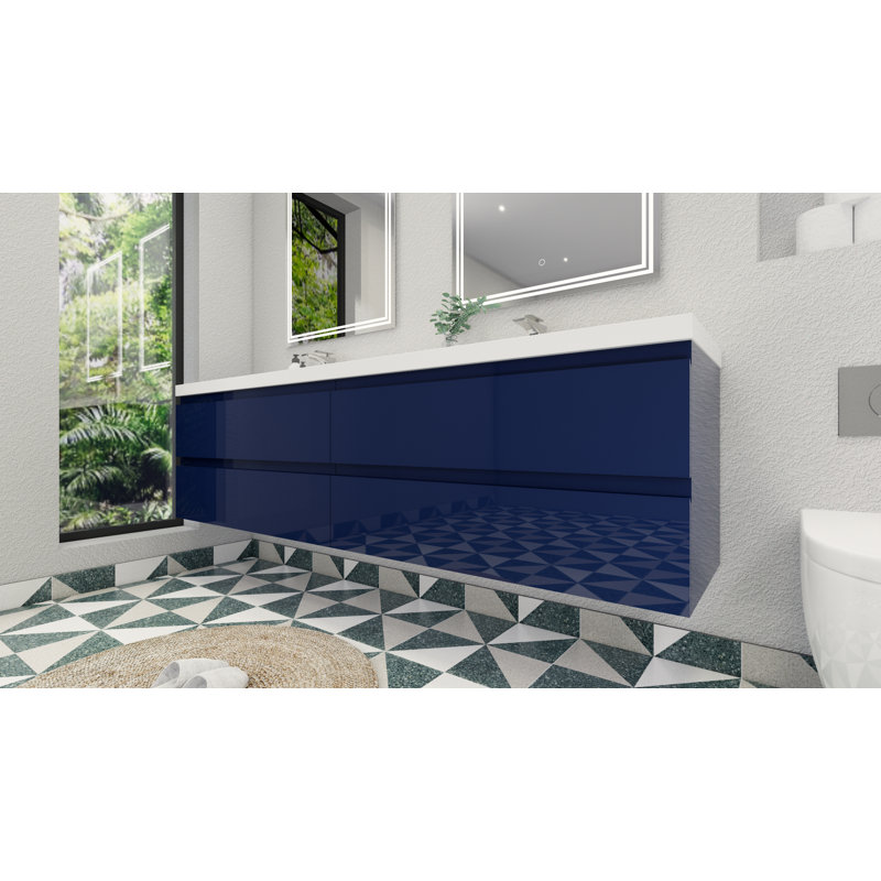 Amahia Double Bathroom Vanity with Acrylic Top, Hight Gloss Night Blue