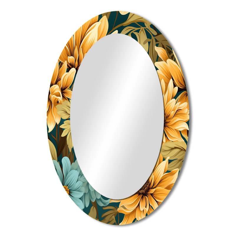 Sunflower Shores, motif tropical - Miroir décoratif floral ovale sur métal, H 36 po x l 24 po